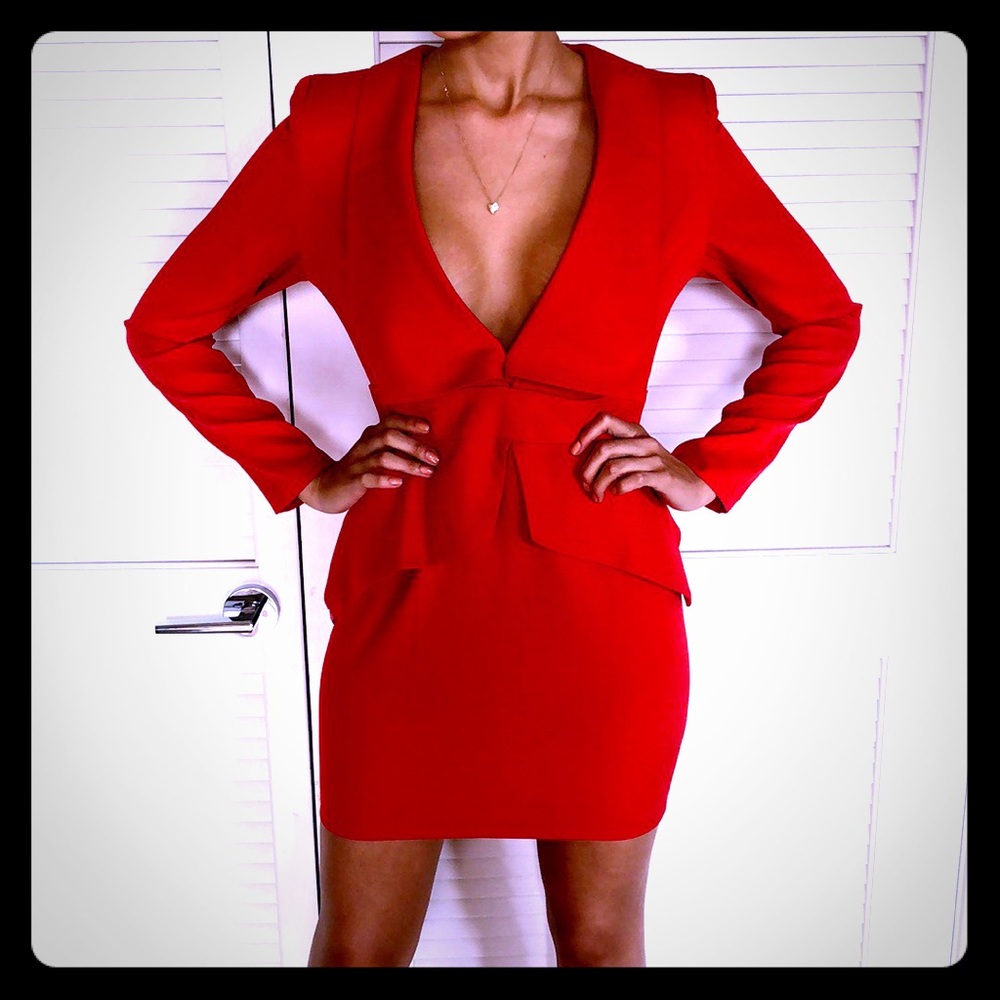 Missguided Red Plunge Front Tailored Suit Dress